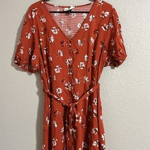 Autumn floral dress with tie, WITH POCKETS